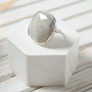 Adjustable Silver Ring with White Stone